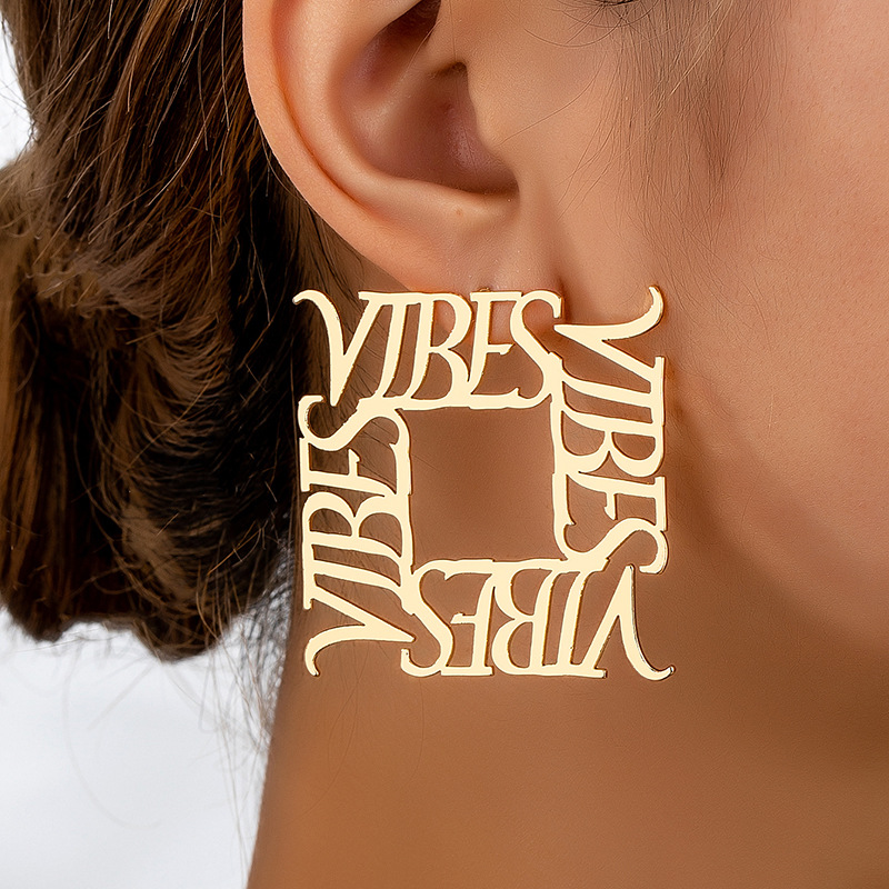 trend geometric square retro elegant fashionable earrings with…