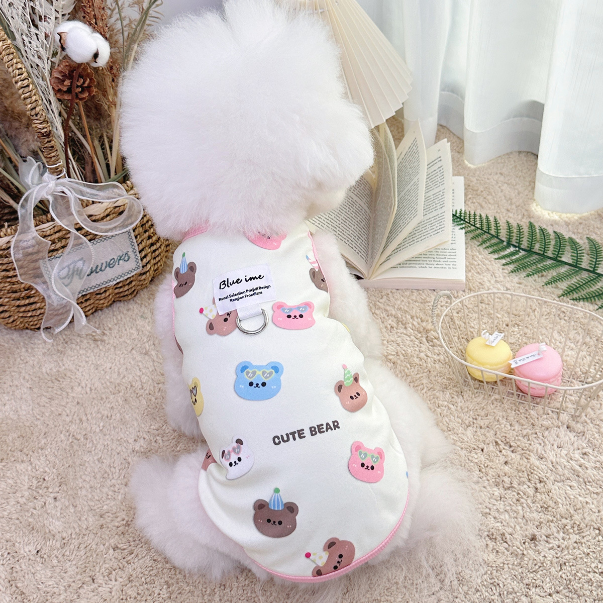 가을 새 스타일 플러스 벨벳 INS 스타일 애완견과 고양이 줄무늬 옷 테디 BICHON POMERANIAN 개 옷 조끼