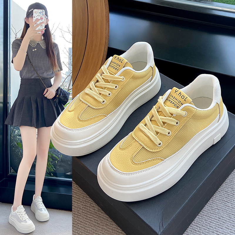 Thick-Soled White Shoes for Women 2025 Summer New Sports and Casual Shoes Round-Toe Mesh Lightweight Soft-Soled Student Sneakers