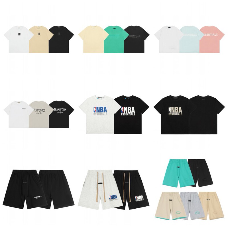 Fog Multi-Line Essentials Round Neck Letter Print Loose Short-Sleeved T-Shirt High Street Casual Shorts Men's and Women's Suit Fog Multi-Line Essentials Round Neck Letter Print Loose Short-Sleeved T-Shirt High Street Casual Shorts Men's and Women's Suit