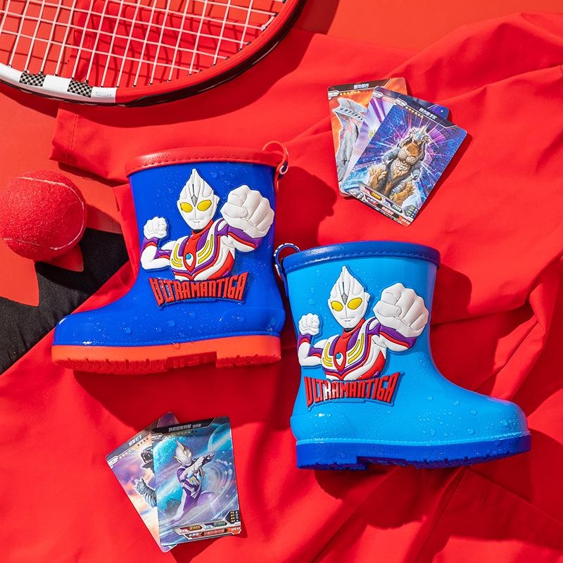 Children's new DiGa Celo Ultraman genuine cartoon cotton-padded non-slip rain boots Boys' mid-calf warm rain boots