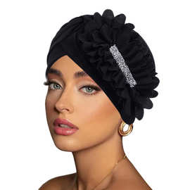 亚马逊速卖通欧美跨境新款女士时尚优雅侧面大花弹力西瓜帽头巾帽