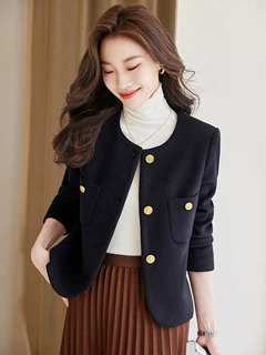 小香风西装外套女短款秋冬厚款时尚气质无领感百搭休闲西服女