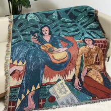 油画艺术装饰线毯 外贸户外休闲毯 房车帐篷盖毯个性床毯沙发毯