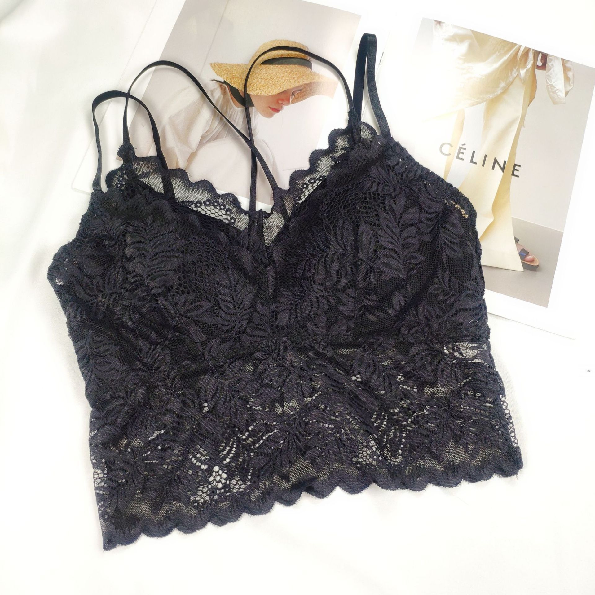 La primavera y el verano nuevo encaje belleza espalda tirantes envuelto en el pecho sexy color a juego correa de hombro doble chaleco sujetador ropa interior mujeres al por mayor