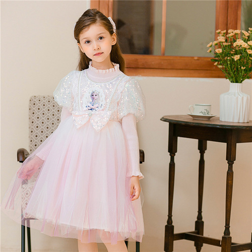 Princess Elsa Dress for Girls, Sweet and Fluffy Autumn Dress with Head Scarf for Little Girls, Elsa-style Skirt