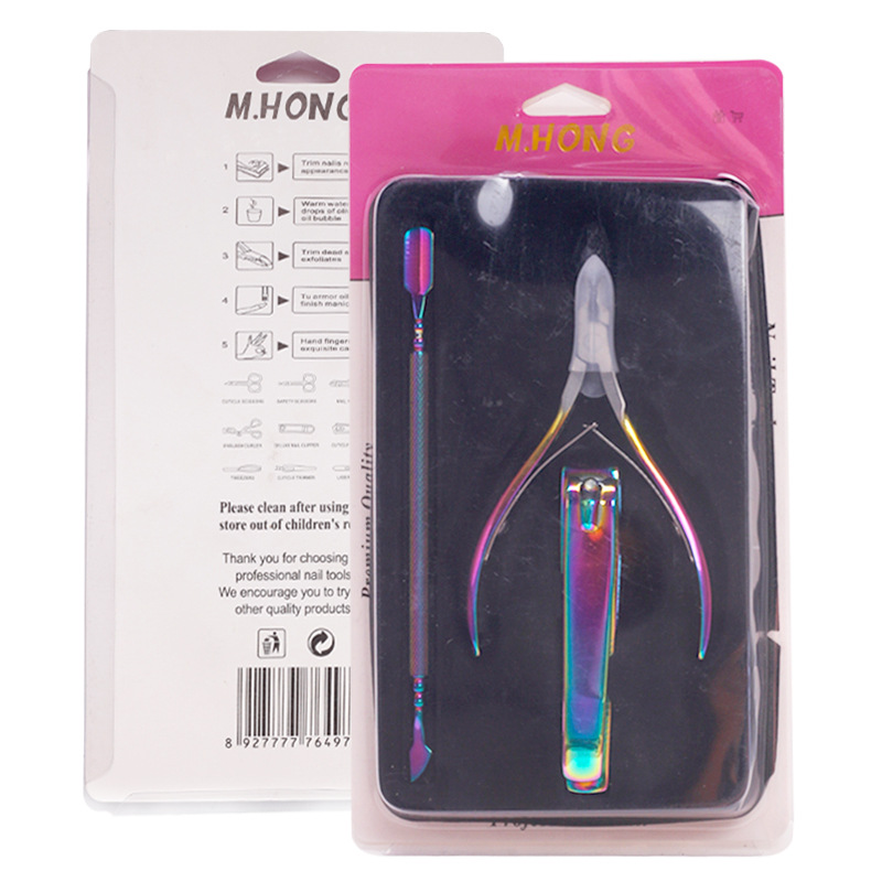 Suministro directo transfronterizo Cuidado de uñas Exfoliante Juego de tres piezas Cortadores de piel muerta de acero inoxidable Cortadores de piel muerta de empuje de acero pequeño Manicura especial