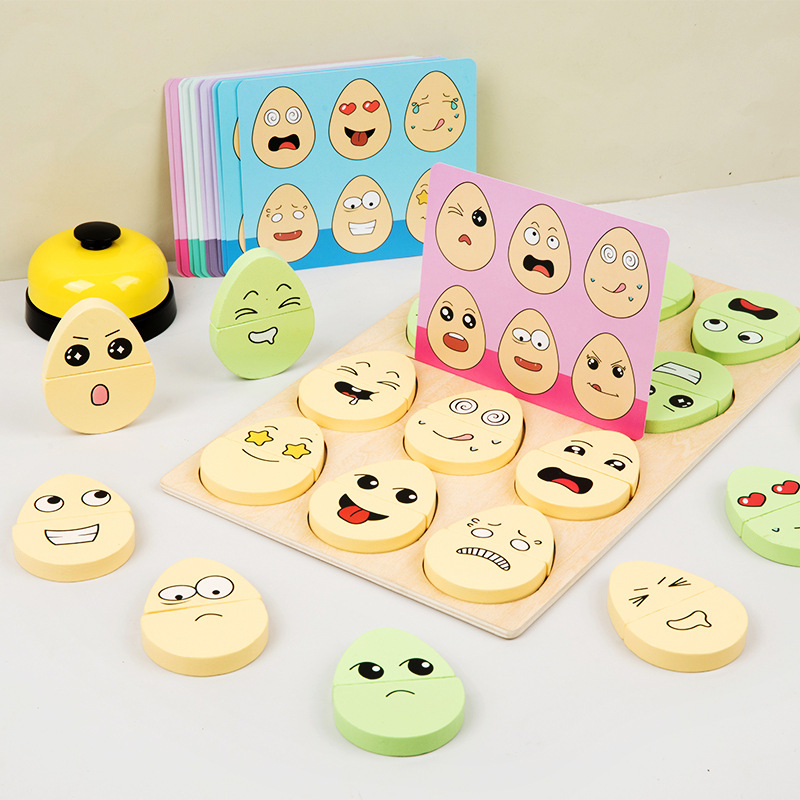 Expression Matching game egg baby wooden Enlightenment puzzle children early education desktop battle toy gift 2-5