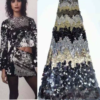 大圆片彩色绣花面料蕾丝网布珠片婚庆礼服装饰布料Sequins JX1717