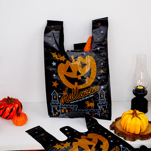 100 pieces Price black pumpkin Halloween vest bag shopping bag wholesale portable plastic vest packing bag
