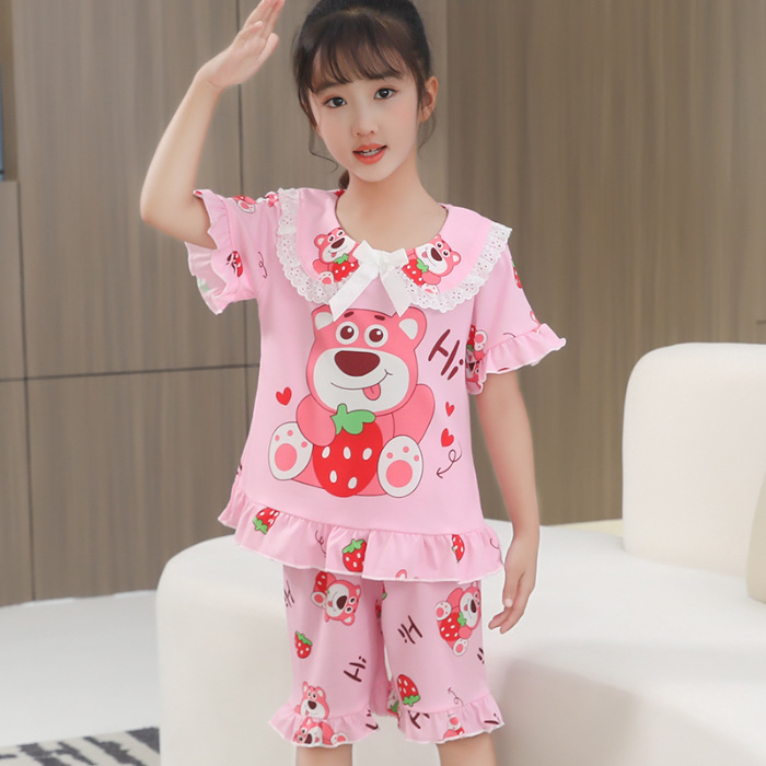 Pijamas de niñas de manga corta de verano delgado jade Gui perro caricatura princesa encantadora viento encaje delgado dulce conjunto de hogar