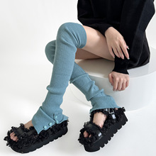 2024秋冬新款辣妹针织秋冬腿套芭蕾风纽扣开叉针织堆堆彩色袜套女