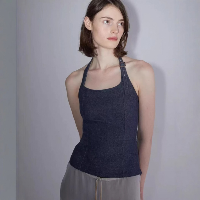 [in stock] Paloma Wool Spain 24FW retro tannin Denim tube top neck vest