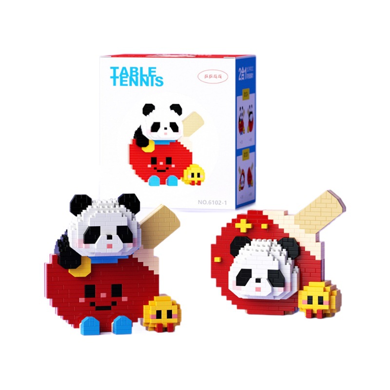 6102-1  6102-2 팬더 인민 어린이 탁구 박쥐 및 어린이 건물 블록 장난감 선물 도매
