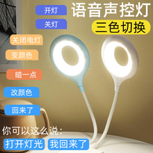 USB智能語音小夜燈LED迷你創意床頭護眼台燈照明彩色聲控燈