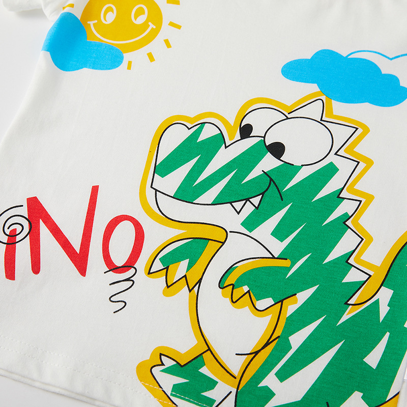 Ser Superior de los niños de verano pintado bebé patrón de dinosaurio de manga corta Camiseta de algodón suéter entrega de una sola pieza