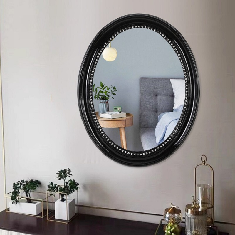 Retro French Oval Black Mid-Century Style Bathroom Mirror Wall-Mounted Mirror Decorative Mirror Frame Bathroom Bath Mirror Smart