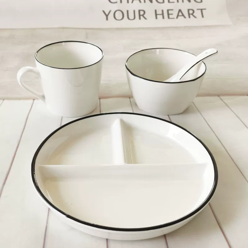 Керамическая простая разделенная тарелка, тарелка для завтрака, бытовая тарелка для еды на одного человека, набор мисок, тарелка для риса, разделенная тарелка с тремя отделениями