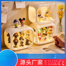 盲盒新款手办收纳盒带灯桌面展示架亚克力卡通塑料太空舱
