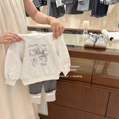 套装女童卫衣卡通洋气2025秋装新款连帽衣服上衣两件套打底裤裤子