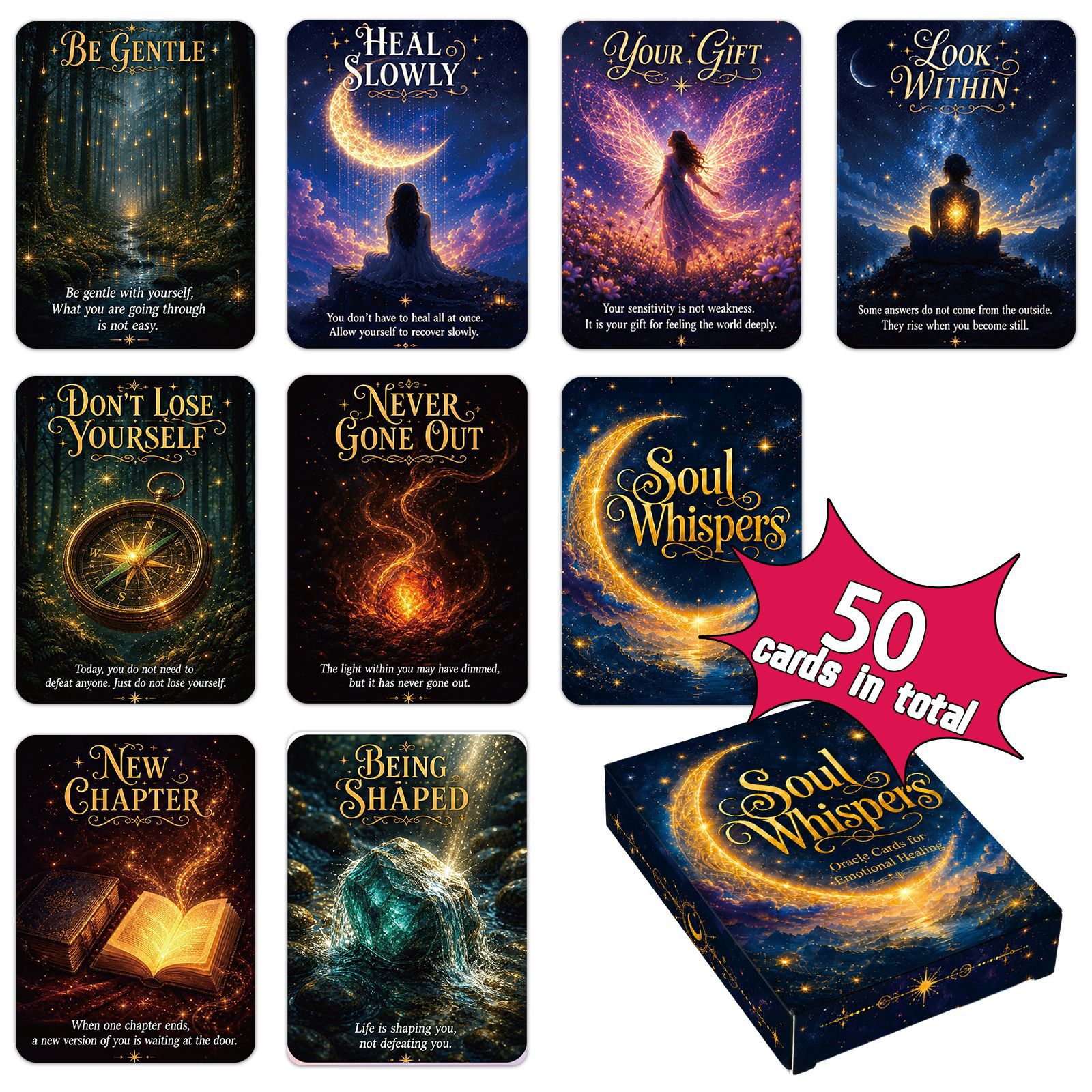 Cross-border New Product: 50 Starry Sky Healing Oracle Cards,...