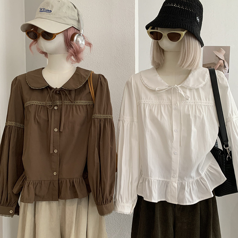 KEKEZOON ruffled doll collar tie long sleeve shirt for women early autumn hollow patchwork solid color blouse 8902 KEKEZOON ruffled doll collar tie long sleeve shirt for women early autumn hollow patchwork solid color blouse 8902
