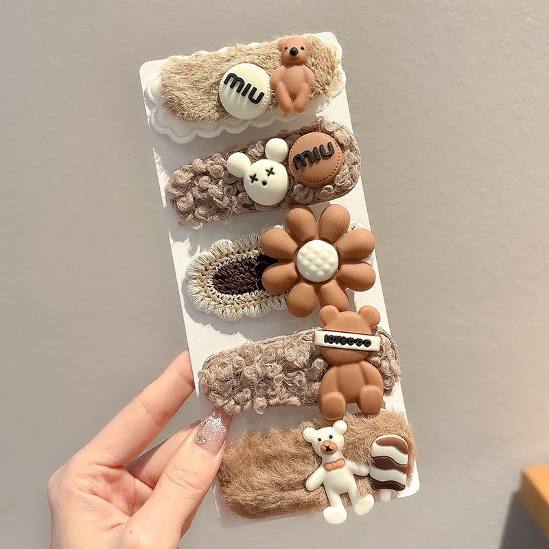 Niños arco tocado lindos flores de peluche pinzas de cabello de la niña lateral frangeo pequeño clip de cabello de frente