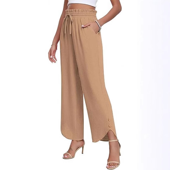 Women's High-Waisted Wide Leg Trousers Casual Drawstring Loose Business Style Adjustable Fit Bottoms_ecoleips.com