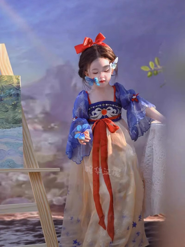 女の子ドレスサマードレス 2025 新しい子供のプリンセスドレス少女新中国風の国家スタイルのスカート|undefined