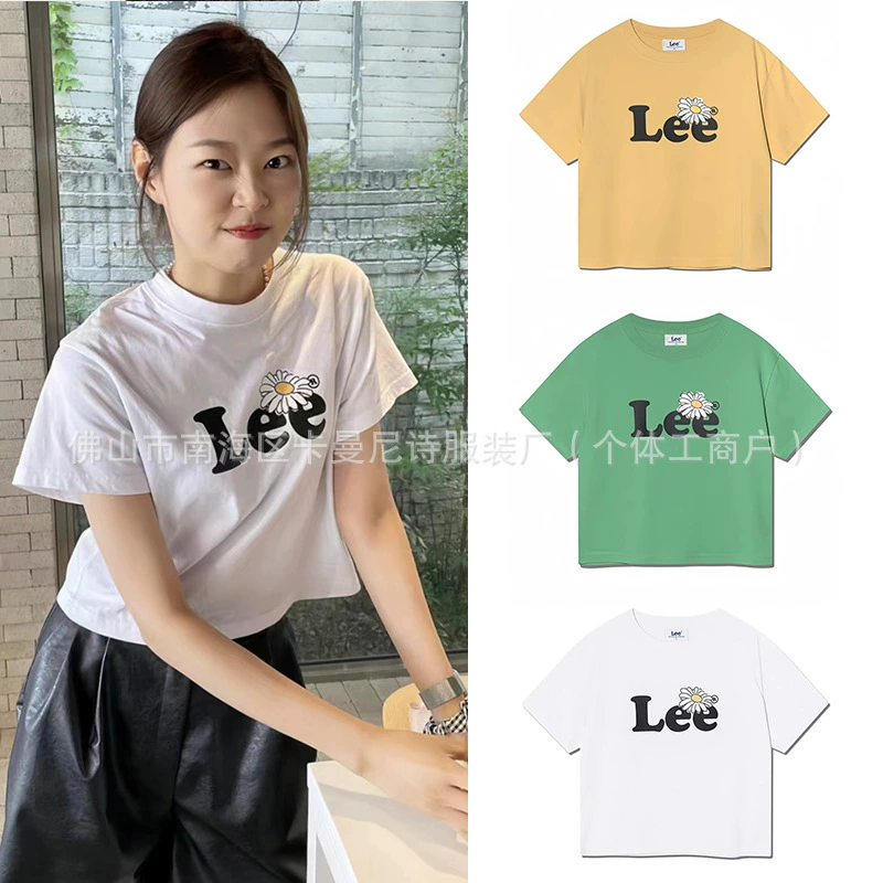 Корейская модная маргаритка Lee с коротким рукавом ромашка с принтом буквенной ромашки короткая хлопчатобумажная футболка простой повседневный дикий топ для пар