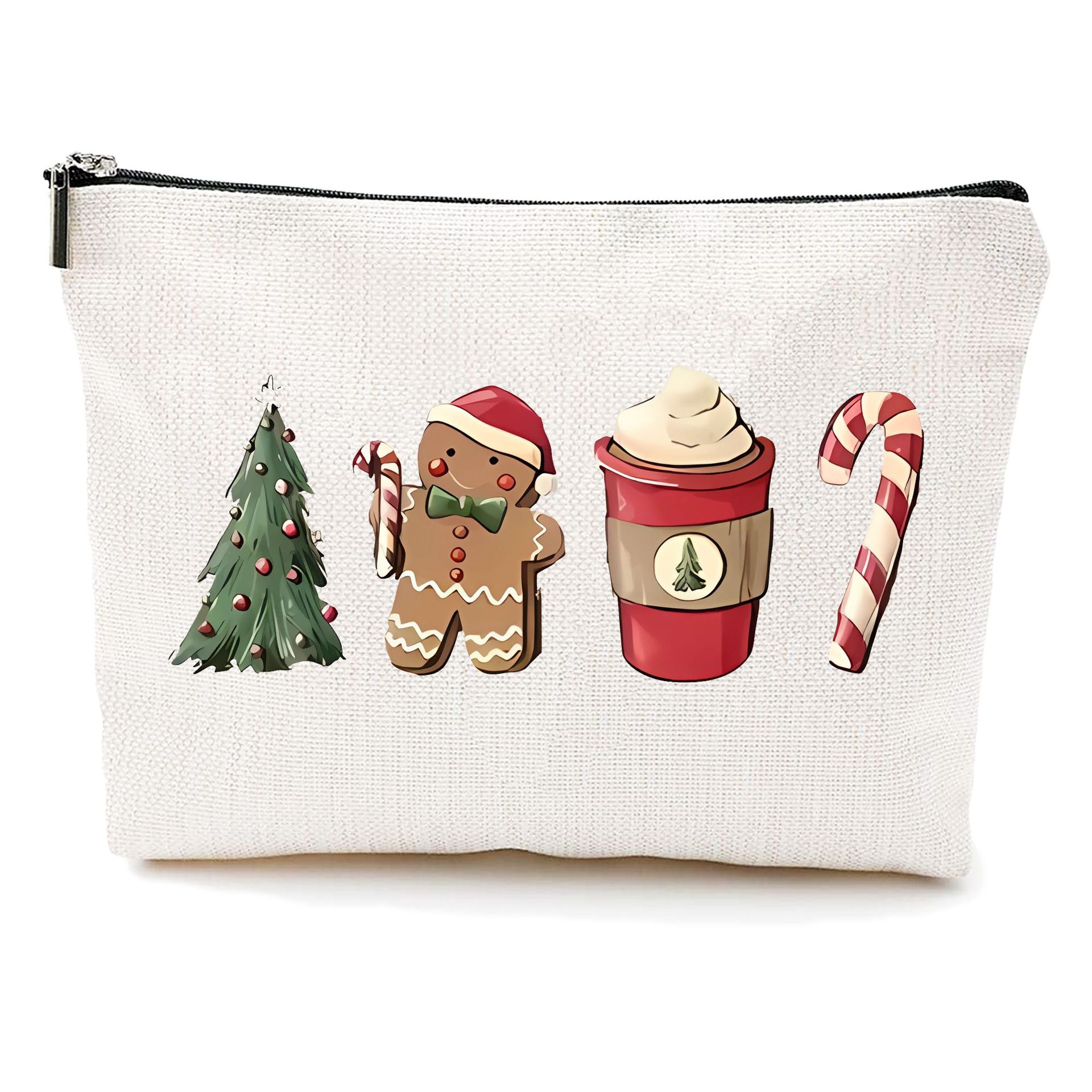Bolsa de maquillaje transfronteriza de Amazon damas bolsas de maquillaje de patrón creativo de Navidad bolsas de almacenamiento de lino bolsa de cremallera impermeable