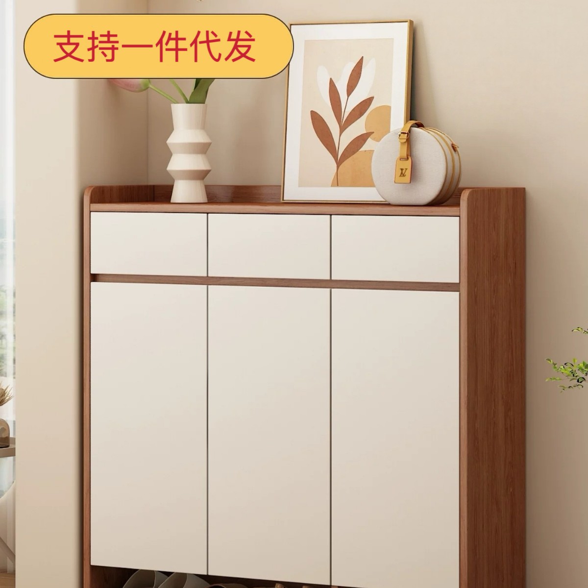 ENF级鞋柜玄关柜一体家用门口新款实木入户收纳靠墙18MM加厚实木