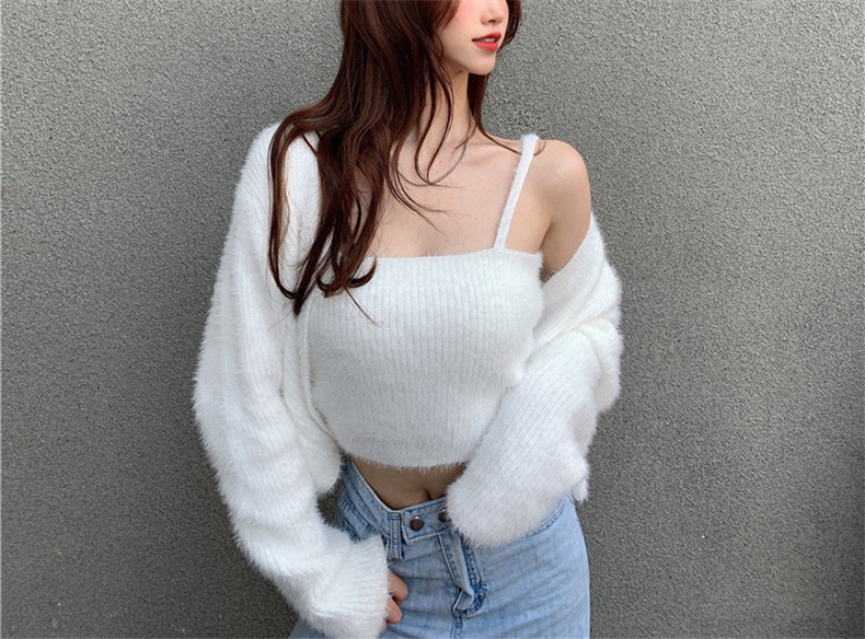 Sexy Strickjacke 2023 Herbst/Winter Neue Produkt Nerz Wolle Brust Verpackung Zwei Stück Set Koreanische Gestrickte Pullover für_voghion.com