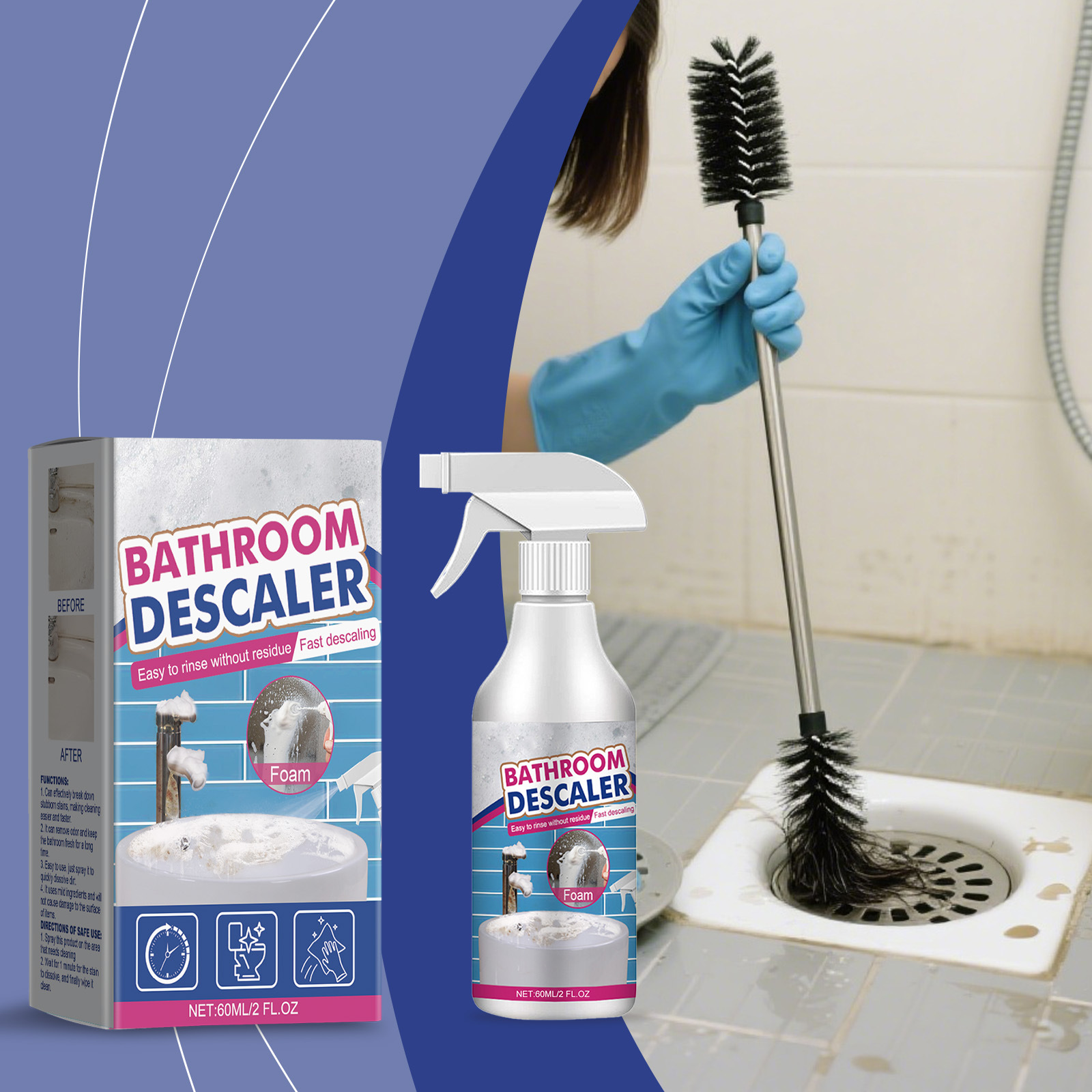 Bathroom Cleaner Bathroom Descaling Cleaning Solution Surface Purification Cleaner for Water Stains, Dirt, and Limescale