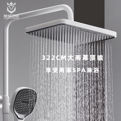 網紅款白色恆溫全銅花灑套裝貼牆槍灰色大置物台智能數顯淋浴花灑