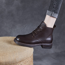 头层牛皮百搭英伦风复古粗跟厚底马丁靴24新秋冬真皮低筒机车女靴
