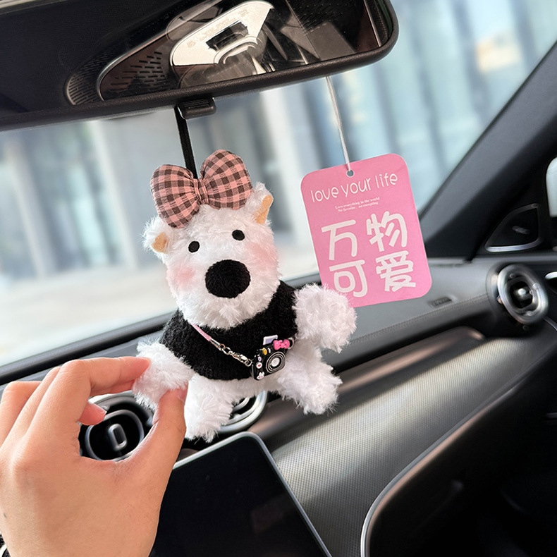 2025 New Car Hanging West Highland Car Pendant Rearview Mirror Pendant Doll Car Interior Accessories Cute Gift for Girls