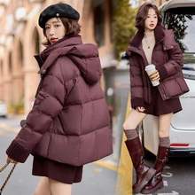 安哥拉红毛绒拼接羽绒服女加厚冬装新款连帽面包服小个子厚外套