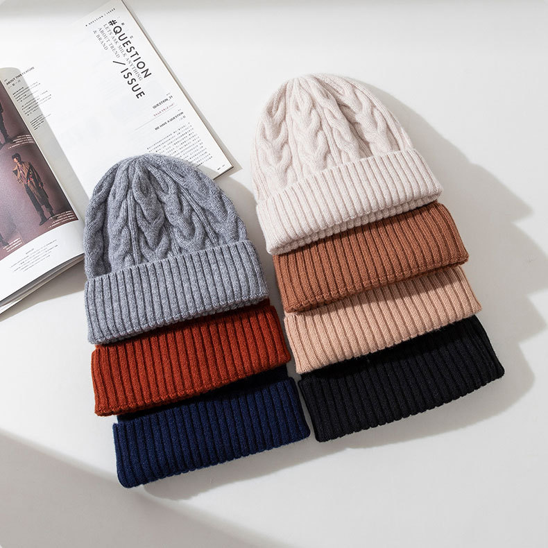Big Waist Autumn And Winter New Knitted Hat Men's Hat Warm Women's Hat Cotton Wool Hat Thickened Fried Dough Twists Cold Hat_voghion.com