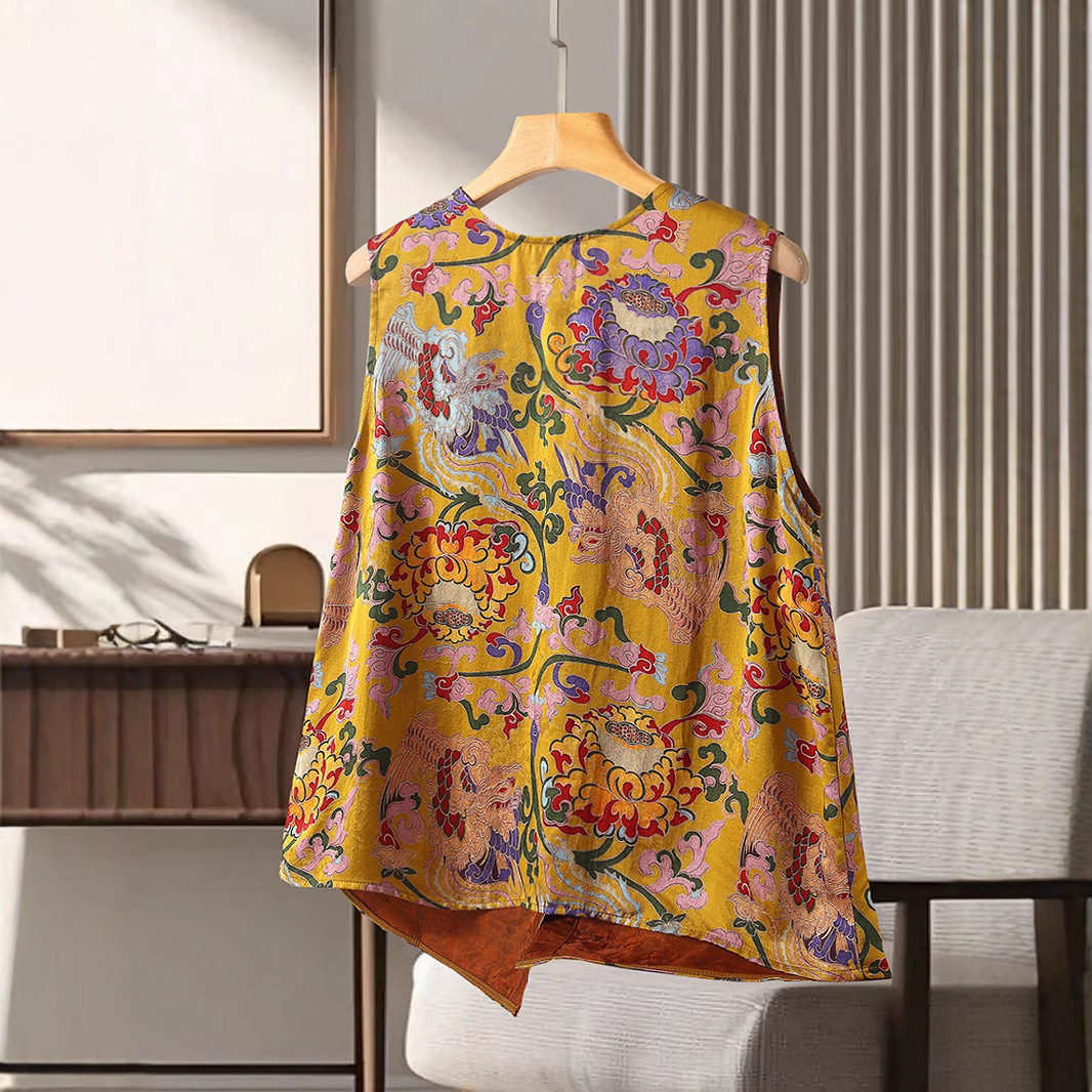 New Chinese Style Fragrant Cloud Yarn Rayon Jacquard Vest Jacket Women's Summer New Retro National Style Sleeveless Vest Top