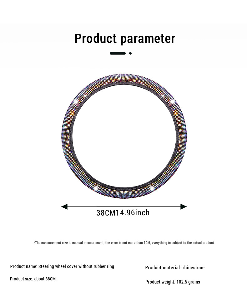 Car Steering Wheel Cover with Diamonds, No Inner Ring, Full Diamond Rhinestone Cover with Diamond Mesh, Hot-Studded Diamonds, Full Diamond Elastic Grip Cover