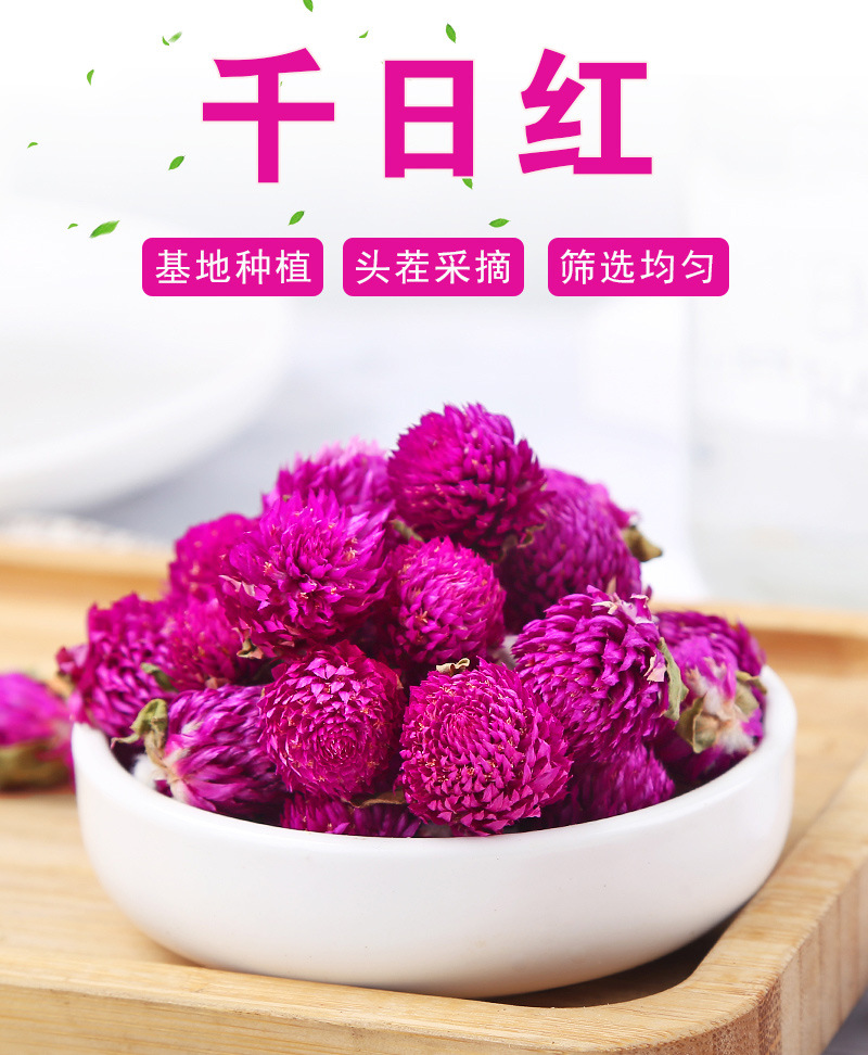 Qian Ri Hong Dried Flowers (Gomphrena globosa) — Yunnan Globe Amaranth Herbal Tea, 500g Loose quality and texture