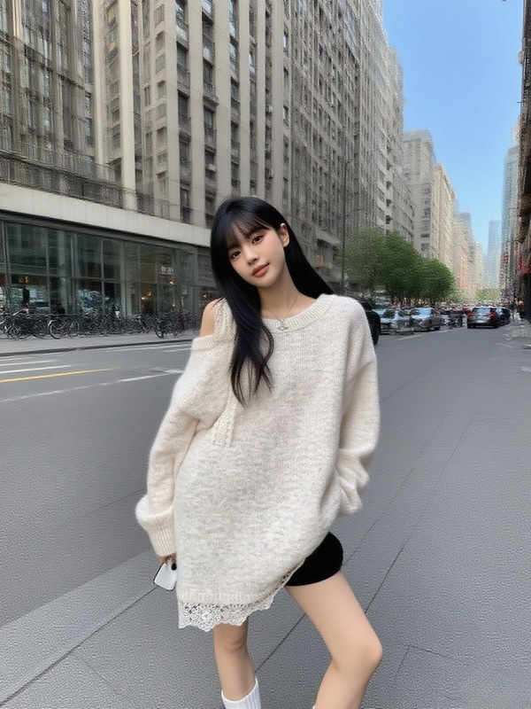 实拍大码感蕾丝长袖红色针织衫冬新款中长款胖蝴蝶结上衣女毛衣|undefined