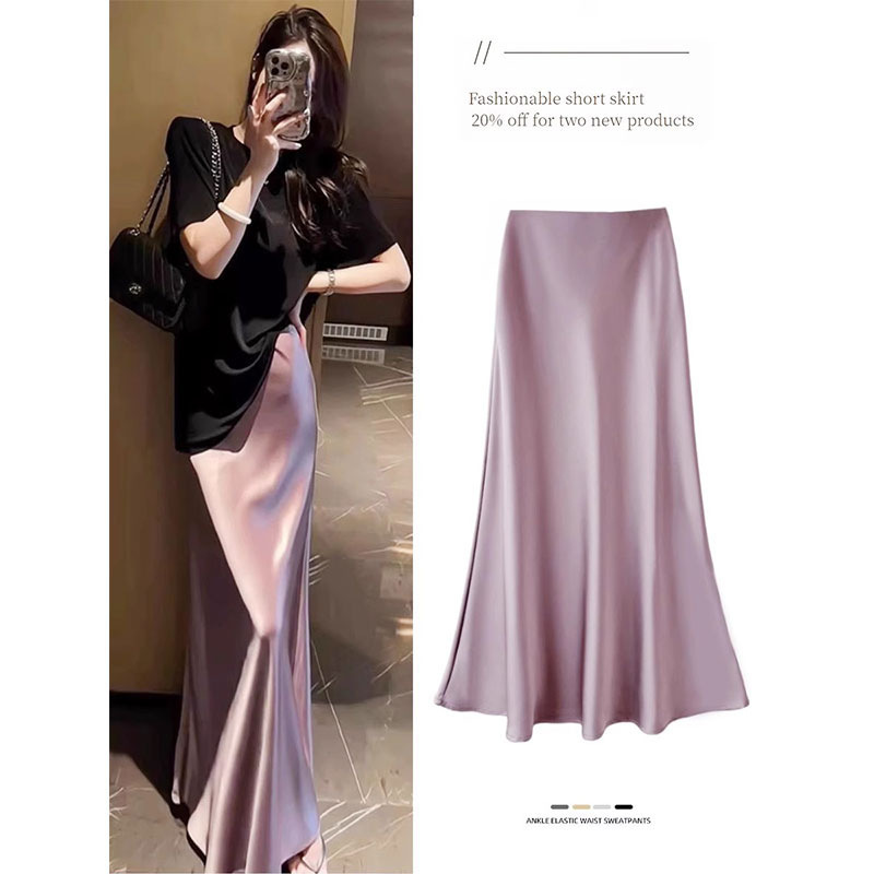 High Waist Slimming Elegant Fashion Skirt Acetate Satin Hip Fishtail Long Skirt 2024 Spring and Summer Dipped Skirt