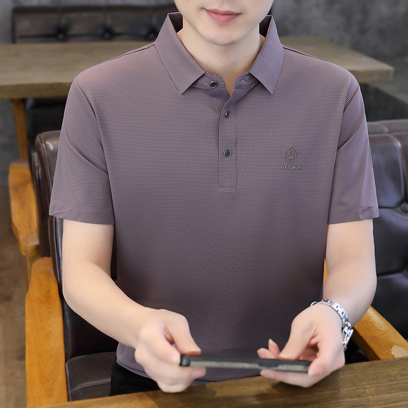 Verano nuevo estilo de manga corta de seda de hielo sin costuras polo para hombres de gama alta de nailum de secado rápido camiseta casual de solapa para hombres