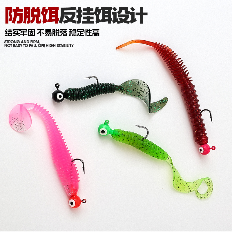 Anzuelo de pesca con cabeza de plomo para señuelos, al por mayor del fabricante, 4X reforzado, colorido, de doble ojo, antienredos, de acero al carbono