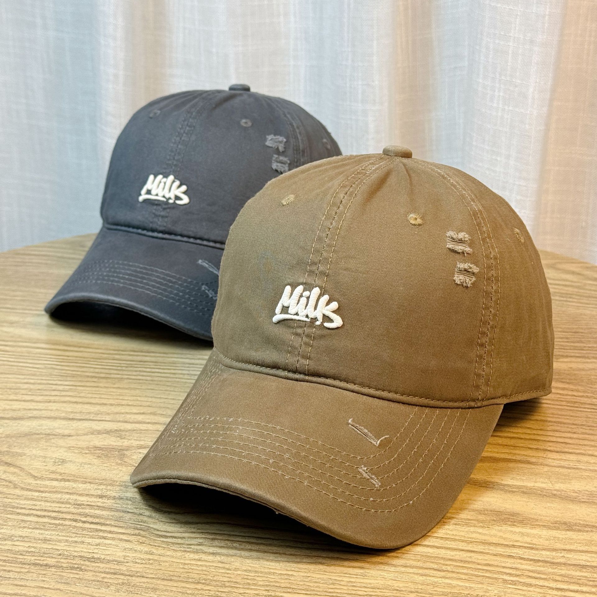 korean style new letter embroidery ripped soft top baseball cap women‘s spring and autumn casual face-looking small peaked cap men‘s fashion