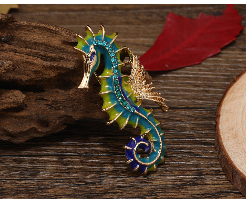 Retro Hippocampus Alloy Enamel Inlay Artificial Gemstones Unisex Brooches display picture 2