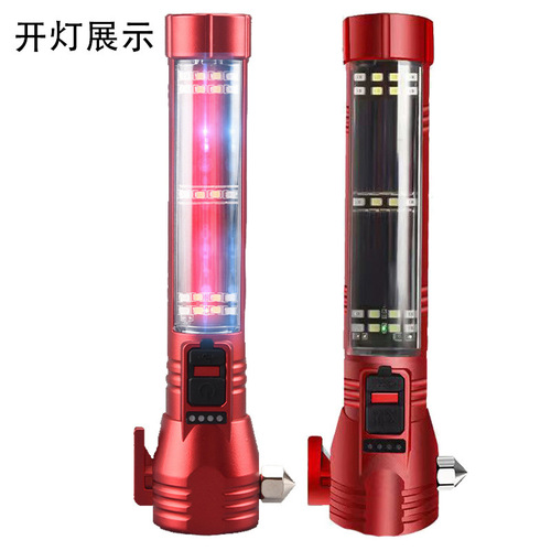 Cross-border vehicle safety break-in hammer emergency flashlight solar flashlight strong light magnetic multifunction compass
