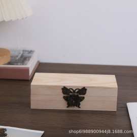 现货锌合金蝴蝶扣简约创意复古收纳盒长方形大小号木盒子木质